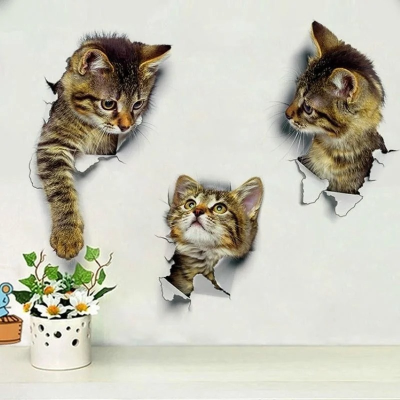 3pcs 3D Cute Cat Self-adhesive - Pvc Panel Background reseña y precio
