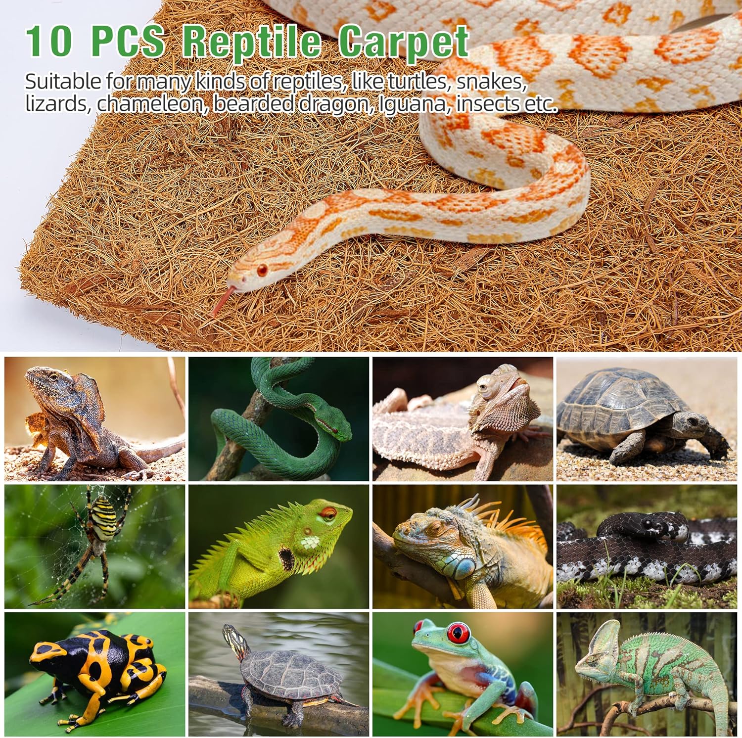 10 Pcs Reptile Carpet, 12x12 i - Substrate Coconut Fiber reseña y precio
