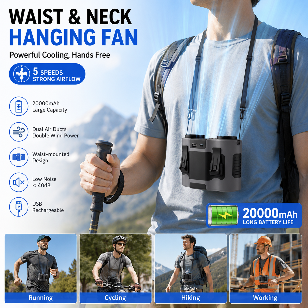 Portable Waist Clip Fan Mini U - Timer Dual Outlet reseña y precio