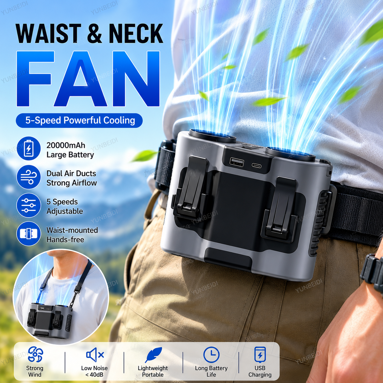 Portable Waist Clip Fan Mini U - Timer Dual Outlet reseña y precio